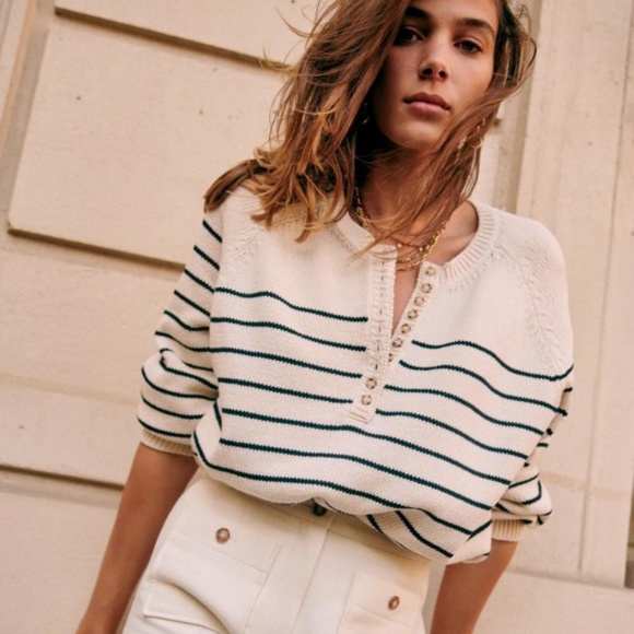 Sezane Sweaters - Sezane LÉONTINE JUMPER Ecru / Navy Size S